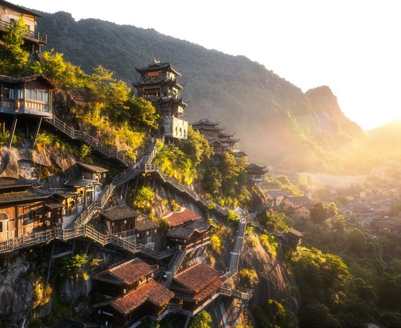 Cliffside village in Wangxian Valley